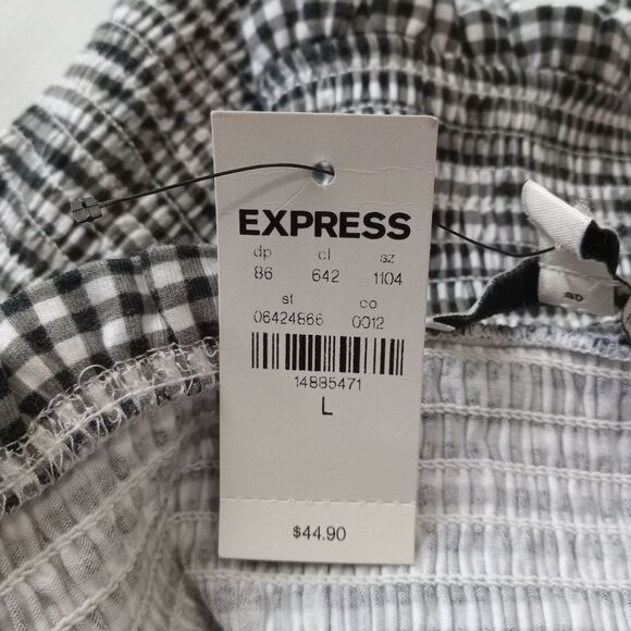 Express Black and White Smocked Lace Up Stretchy Gingham Tube Top Women's Large - Picture 5 of 12